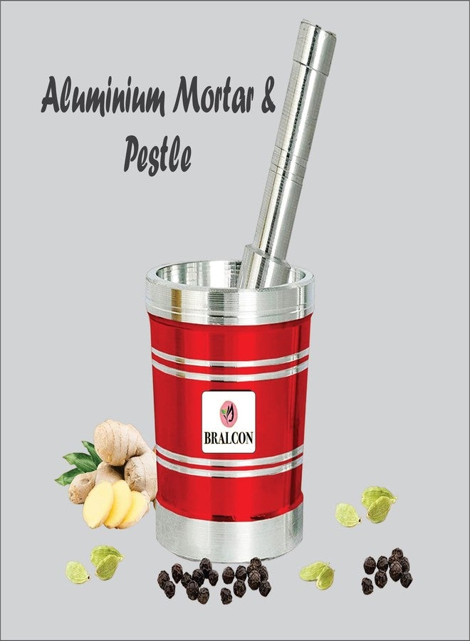 BRALCON Red Khalbatta for Kitchen | Okhli Masher | Morter & Pestle Set | Aluminium Khalbatta | Imam Dasta, Spice Mixer, khaldasta, okhli Masher, Kharal, okhli & musal - Image 5